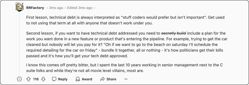 Top Reddit response on how to get critical maintenance prioritized