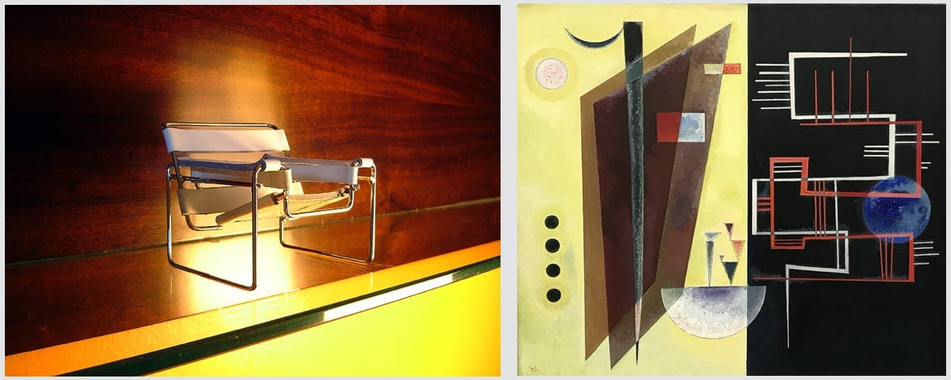 Marcel Breuer’s Wassily chair beside a geometric Bauhaus painting