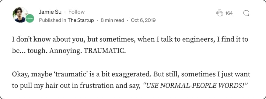 Excerpt from an article in The Startup describing engineer stereotypes