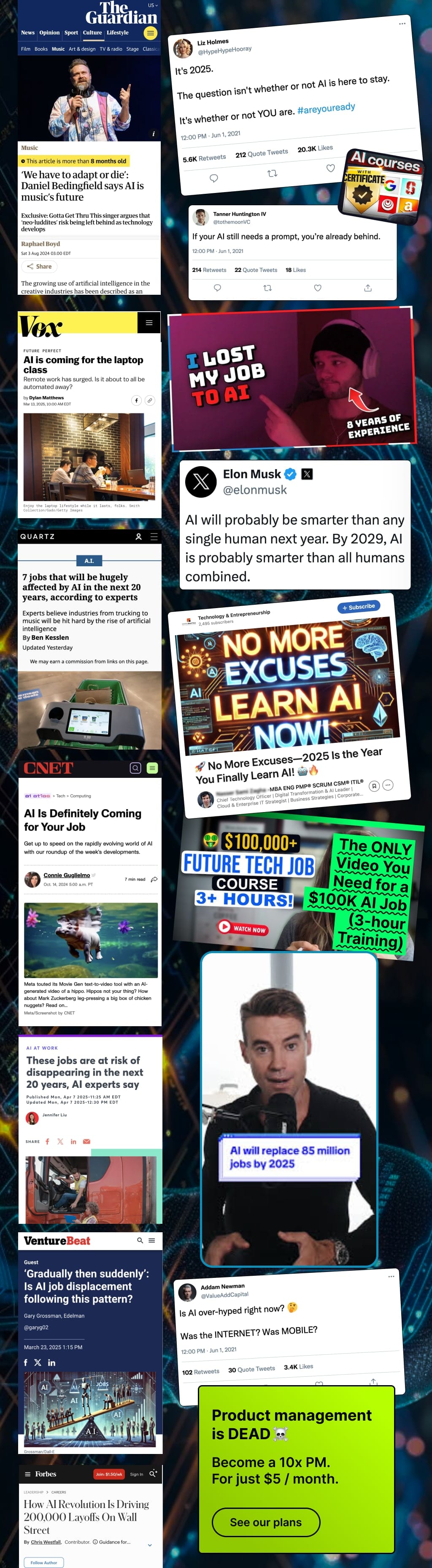 LinkedIn screenshots of AI adapt-or-die fearmongering